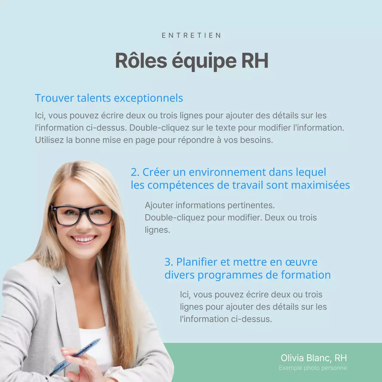 En savoir plus sur notre équipe de RH axée sur l'illustration Description du poste Entretien Compétences de base CardNews