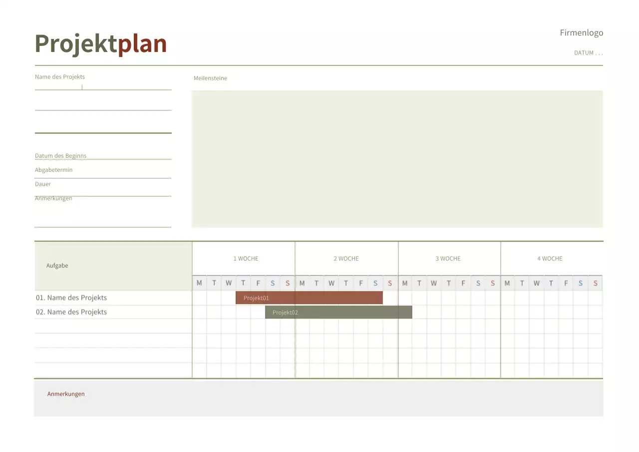 Einfacher Projektplaner digitales Notizbuch in braun und grün