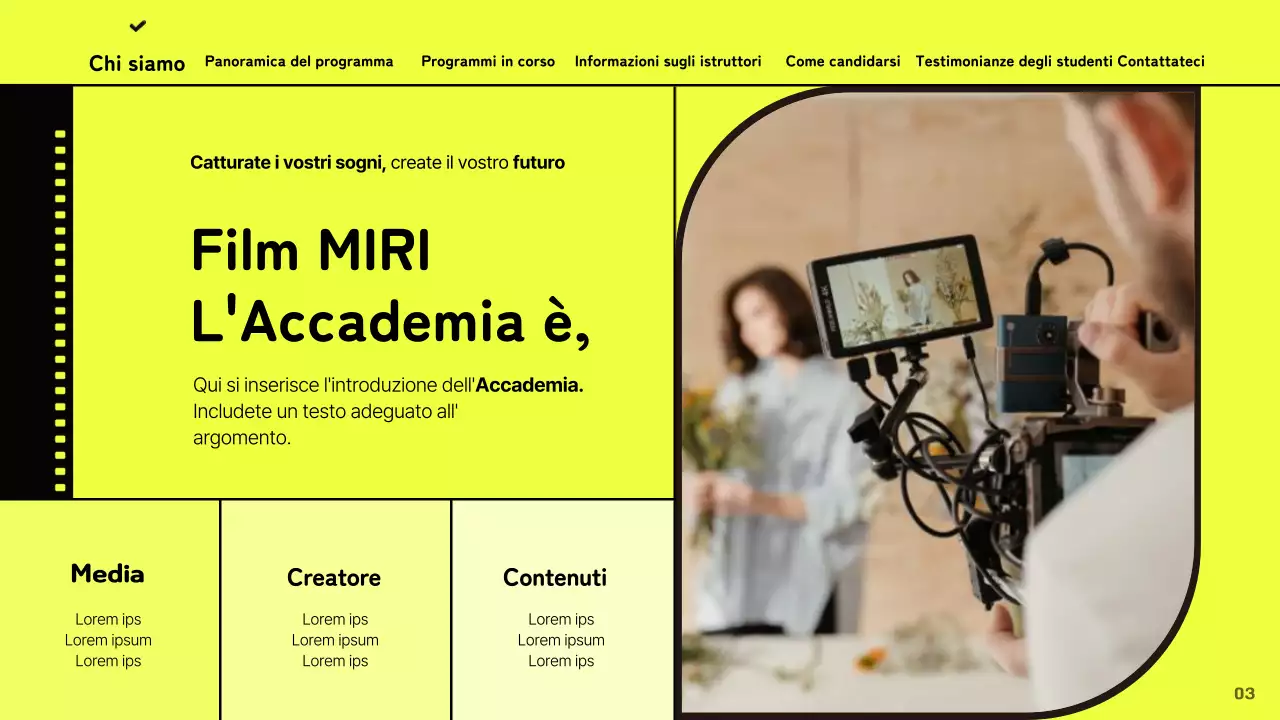 Promuovere l'accademia cinematografica con un concetto artistico su sfondo giallo
