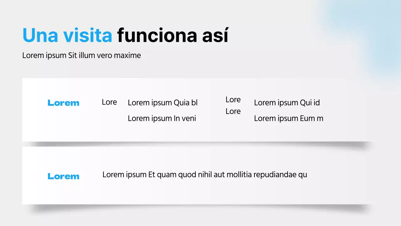 Una guía de la vida hospitalaria con colores azules, líneas limpias y sombras