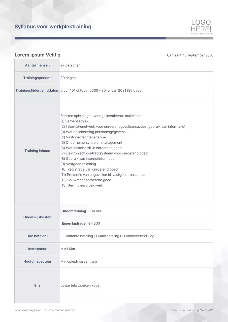 Grijs, schoon, praktisch cursusvoorstel