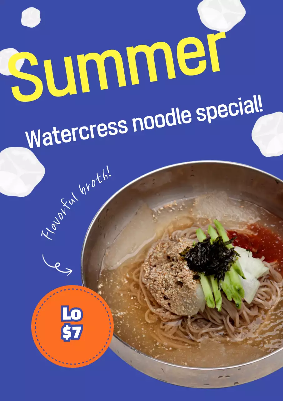 Acara peluncuran mie dingin dengan latar belakang biru