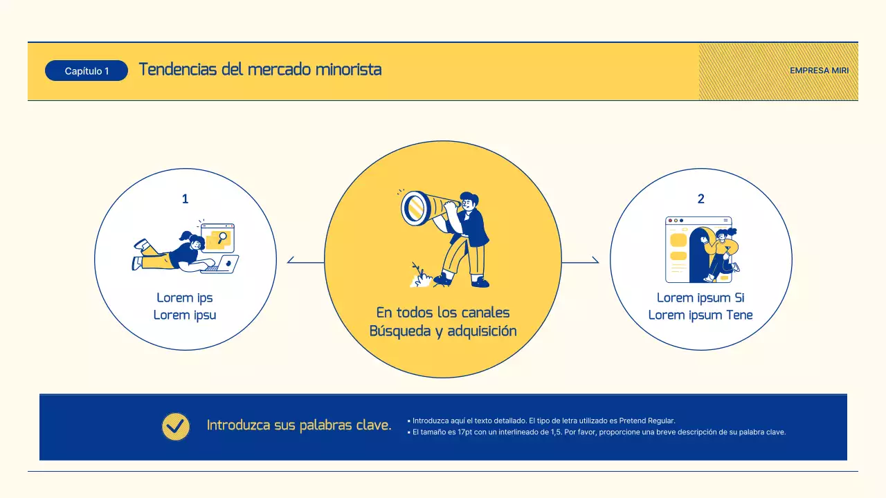 Informe sobre las perspectivas del sector minorista con ilustraciones en azul y amarillo