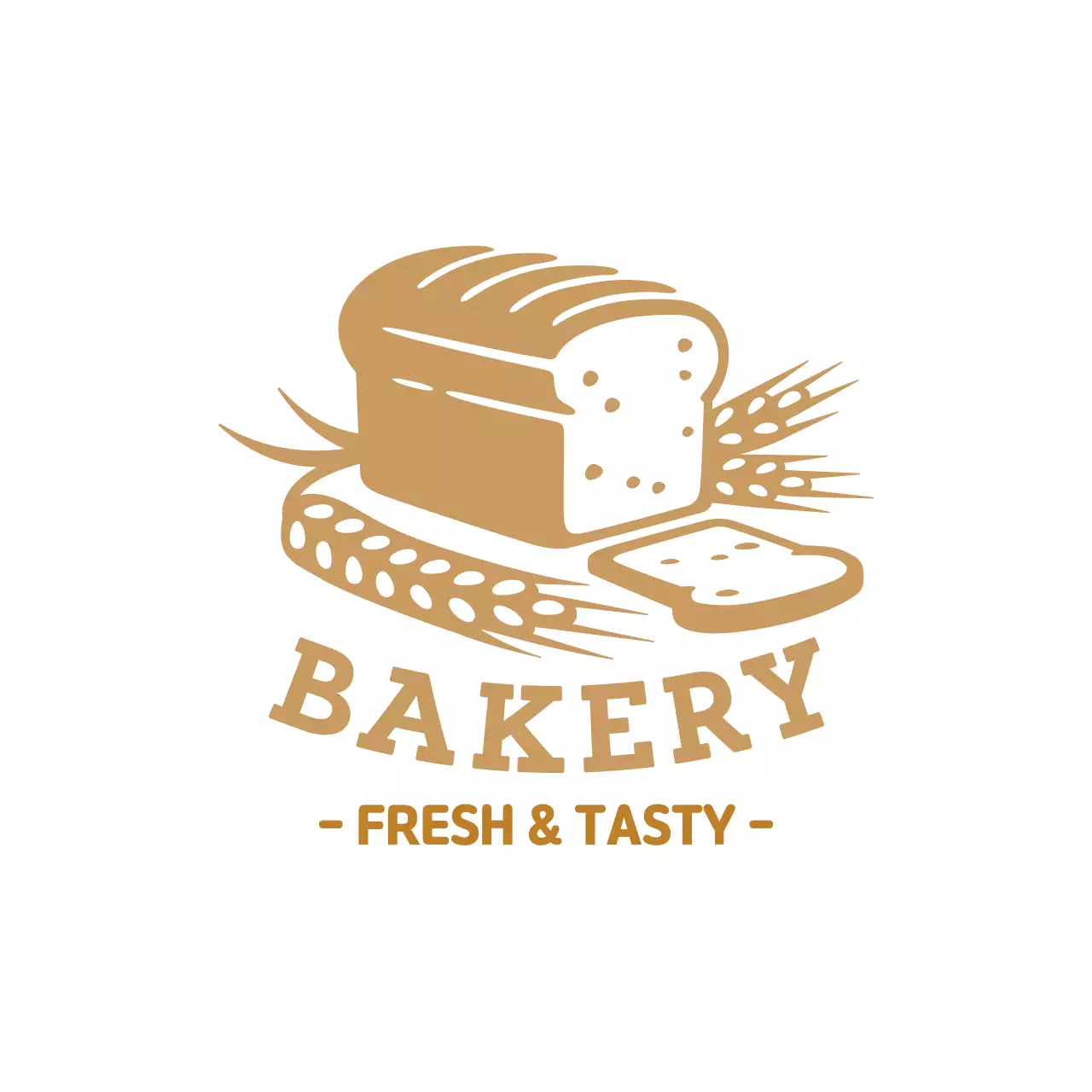 茶色のイラストのすっきりとした飲食店ベーカリーラベル