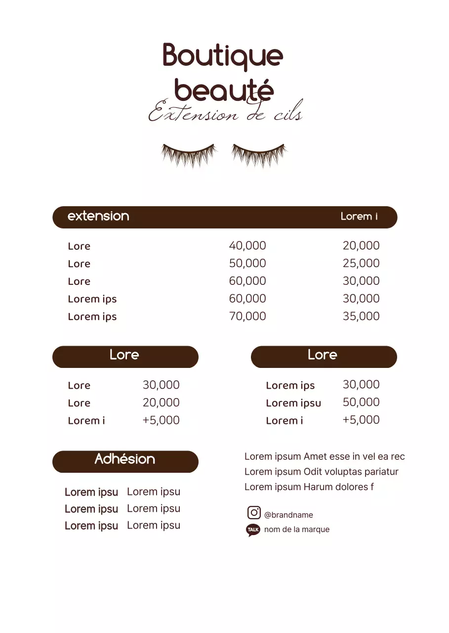 Liste de prix simple et arrondie pour un salon de beauté, en marron et blanc