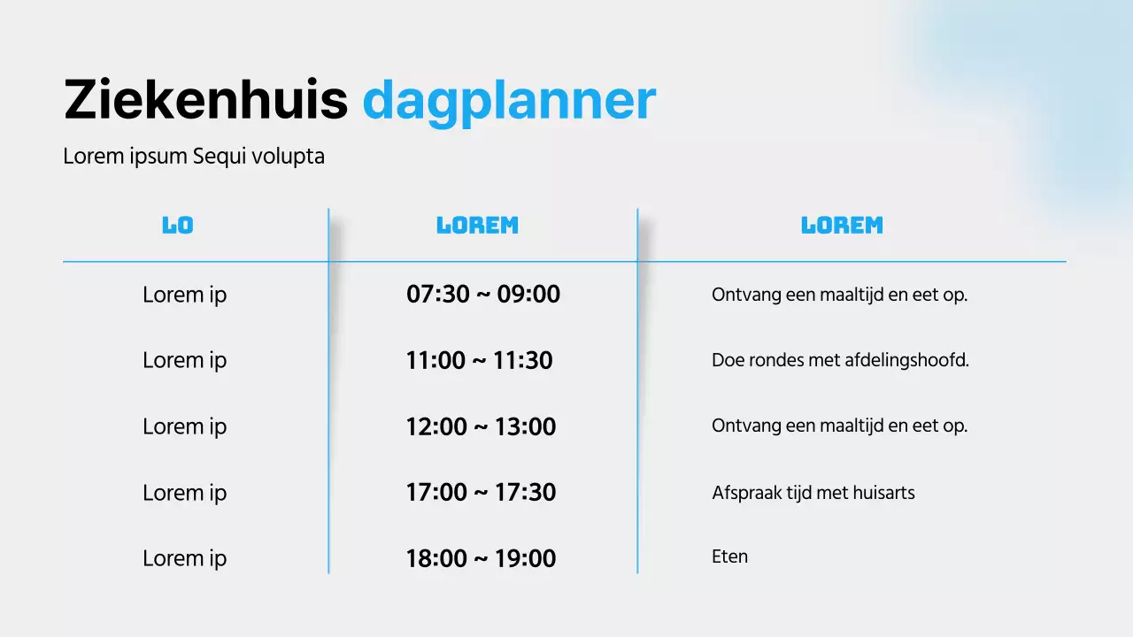 Een gids voor het ziekenhuisleven met blauwe kleuren, strakke lijnen en schaduwen