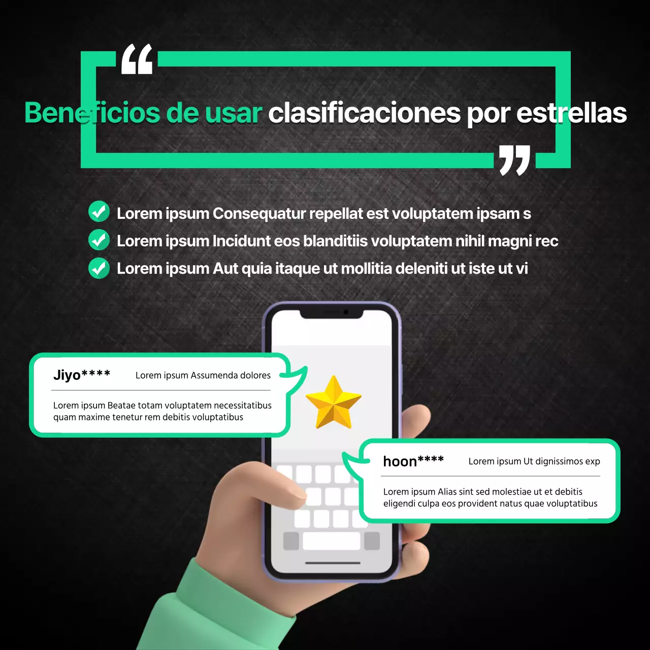 Tarjeta estrellada turquesa y negranoticias