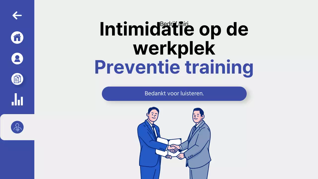 Training ter voorkoming van intimidatie op het werk in een blauw, schoon UI-dashboardthema