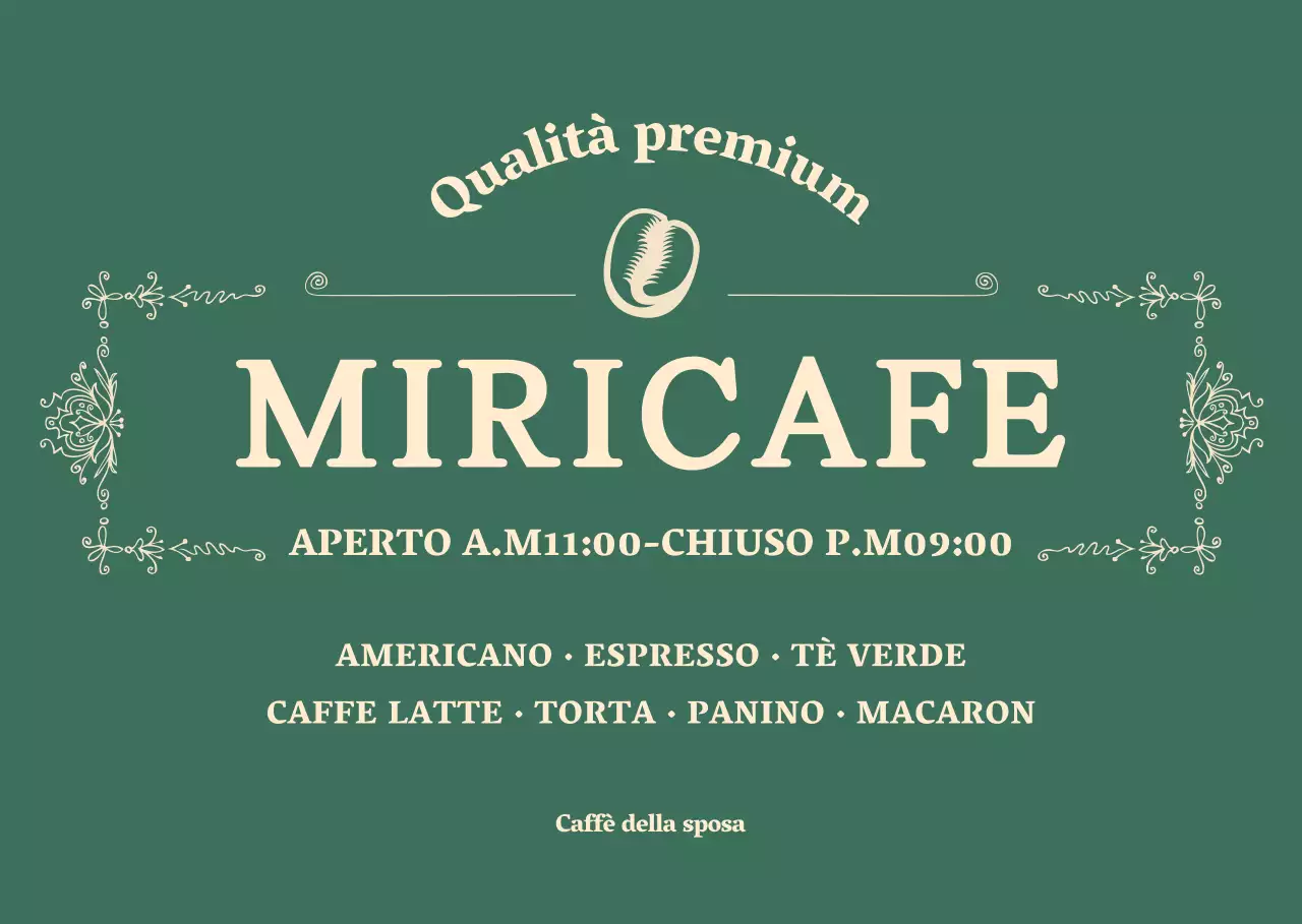 Orari di apertura di questo caffè di alta gamma con cornice verde e gialla