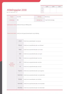 Afdelingswerkplan rood en grijs gemarkeerd