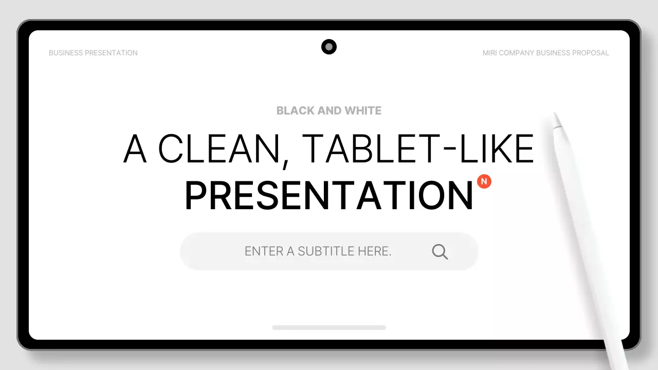 검정색과 흰색의 깔끔한 태블릿 패드 비즈니스 제안서