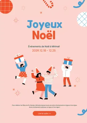 Affiche de promotion d'un événement de Noël en rose et rouge