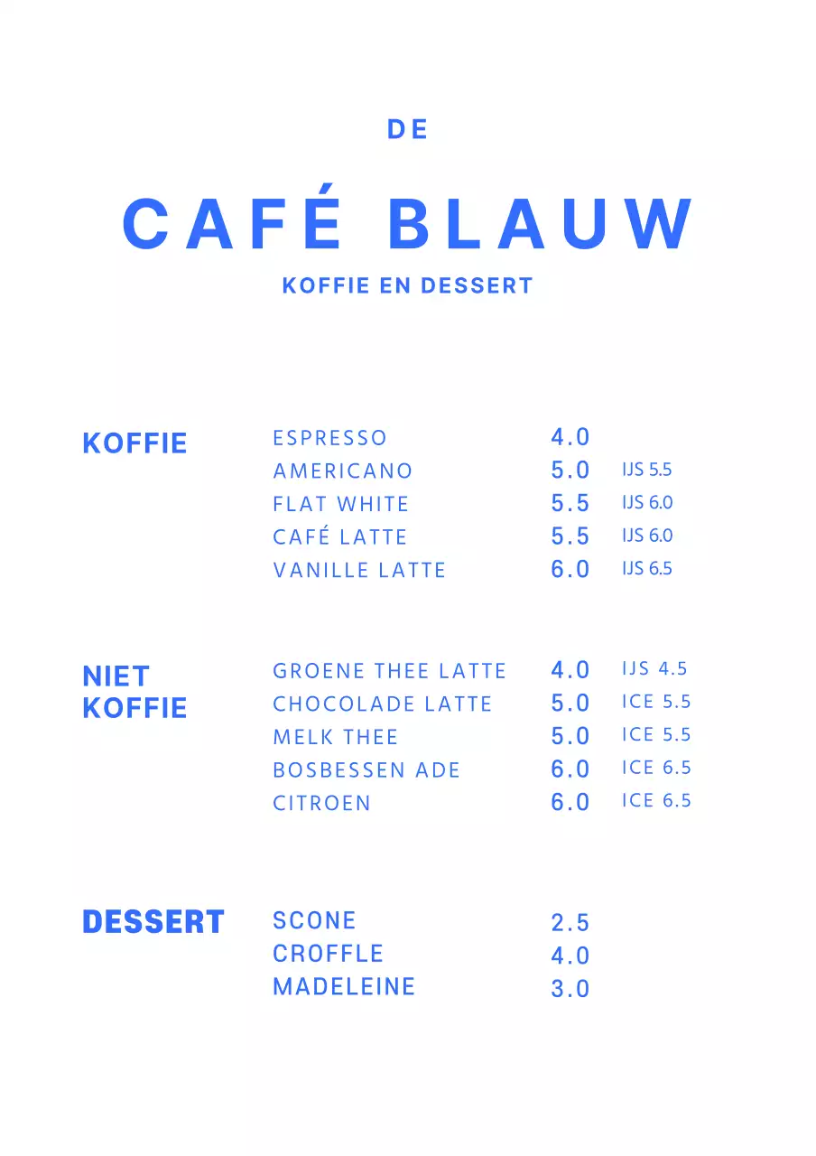Eenvoudig café menubord in blauw Acrylstandaard voor café