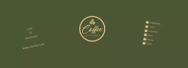 Vasos de papel dorados y verdes para la carta de bebidas de una cafetería