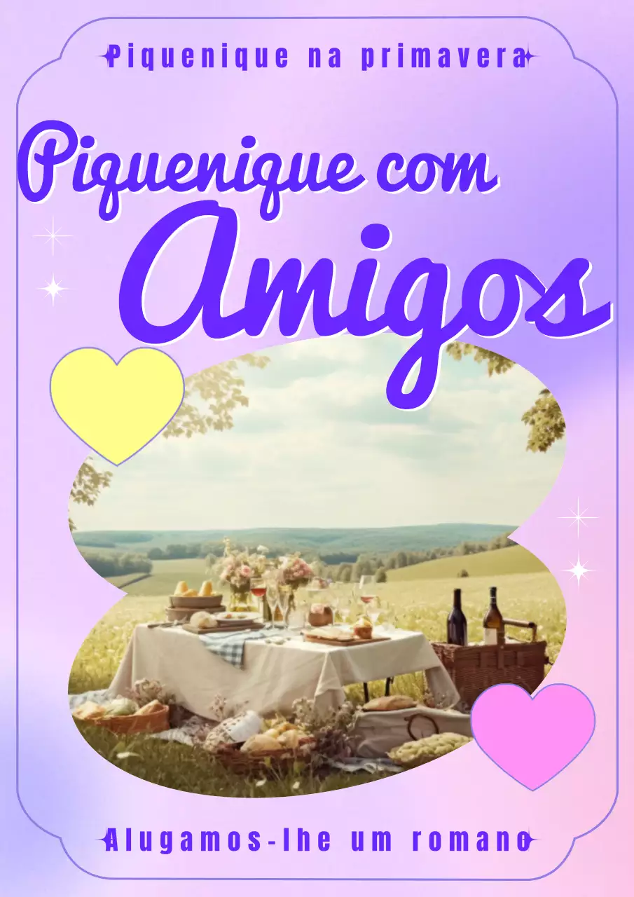 Um piquenique com amigos numa fotografia com um brilho púrpura