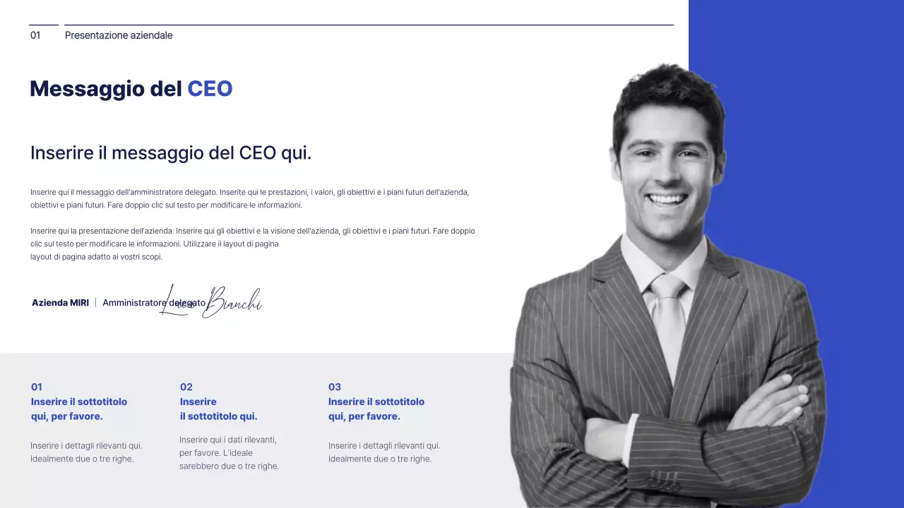 Concetto semplice in blu navy e bianco relazione di gestione aziendale