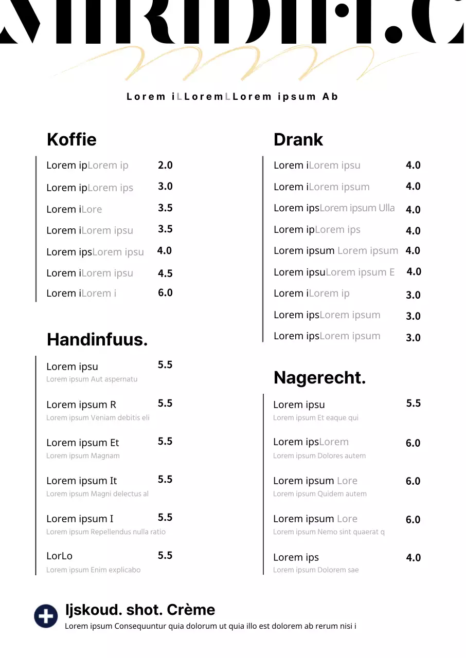 Witte achtergrond eenvoudige typo café menu poster