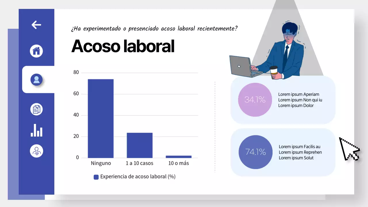 Formación para la prevención del acoso laboral en un tema de interfaz de usuario azul y limpio