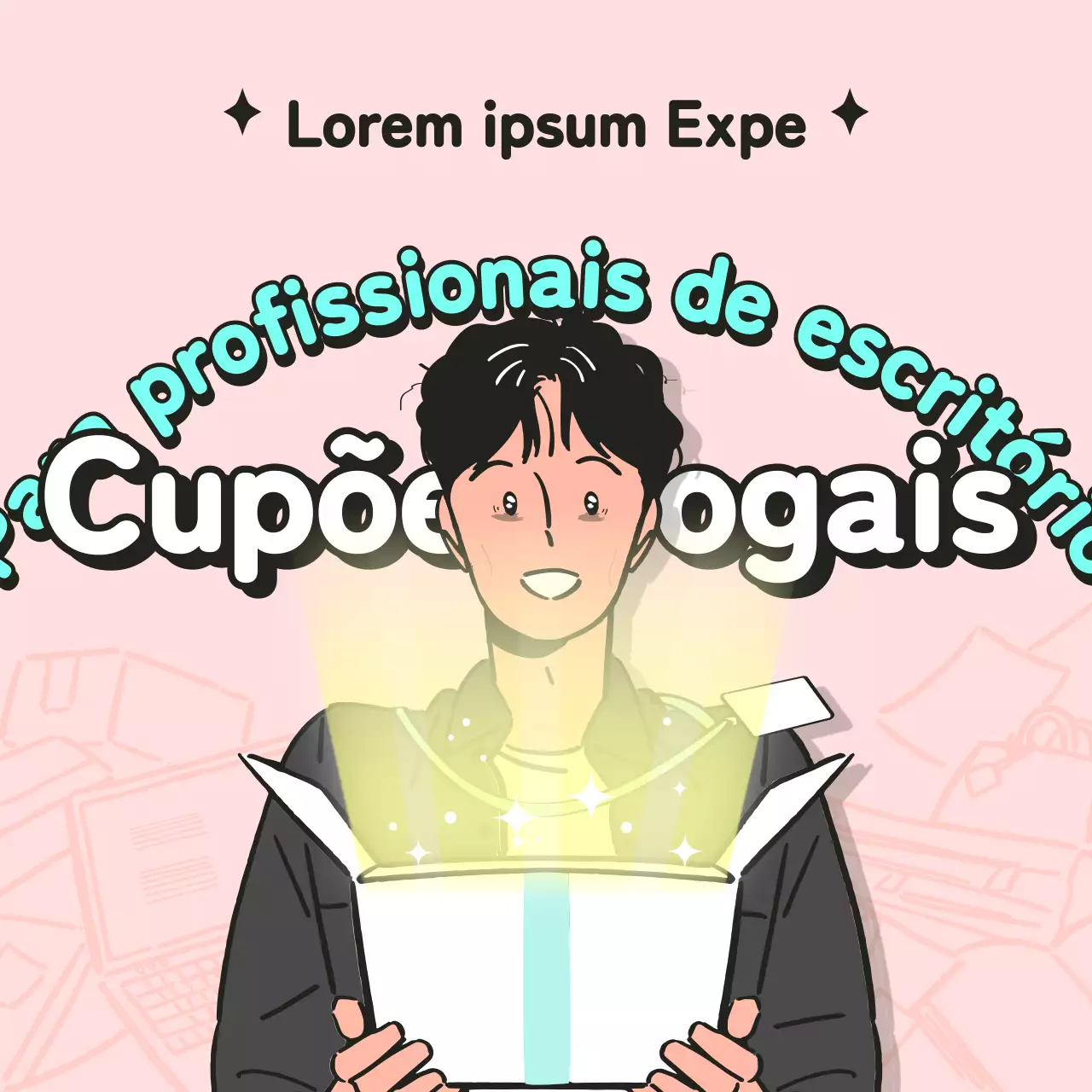 Conceito de cupão de trabalhador de escritório cor-de-rosa e menta