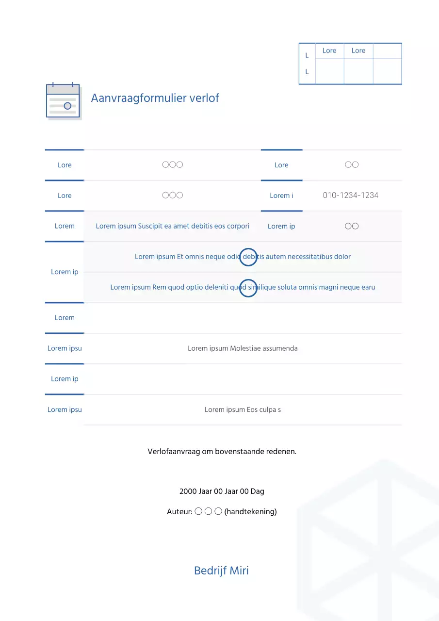 Een eenvoudig verlofaanvraagformulier met een schone achtergrond