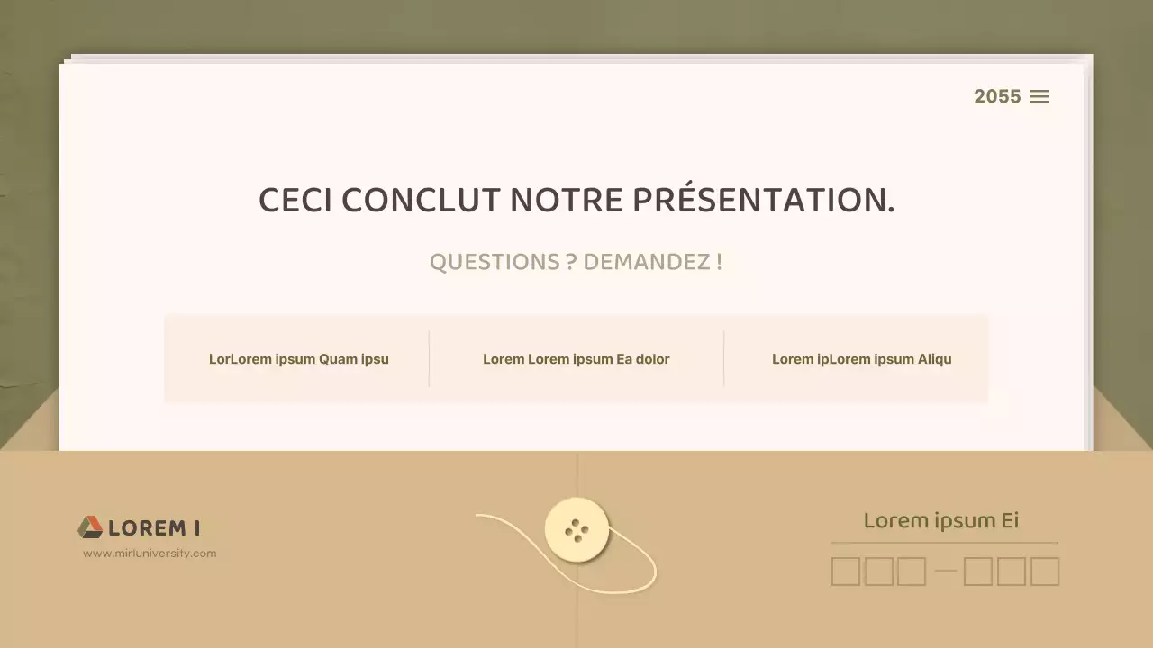 Pour des présentations avec un concept de document épuré dans les tons olive et beige
