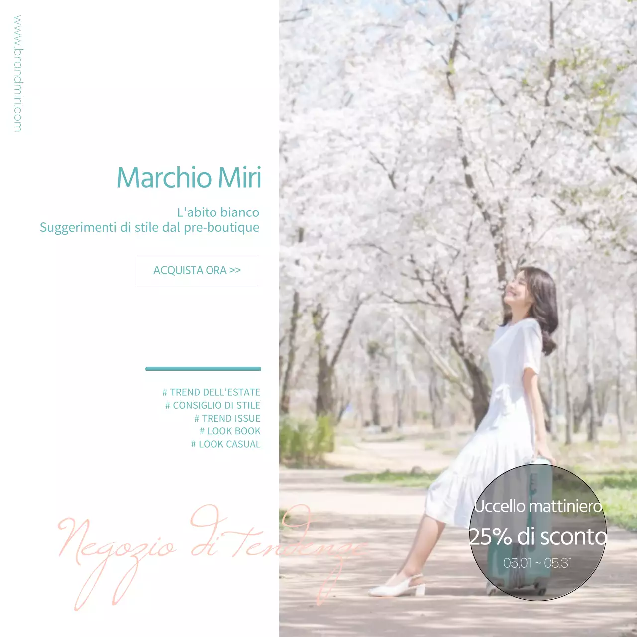 Proposte di outfit estivi in bianco e menta (social media squares)