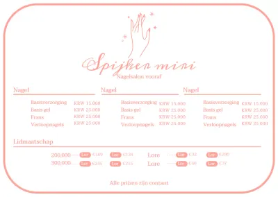 Roze eenvoudige nagel salon menu bord Acryl stand voor nagel salon
