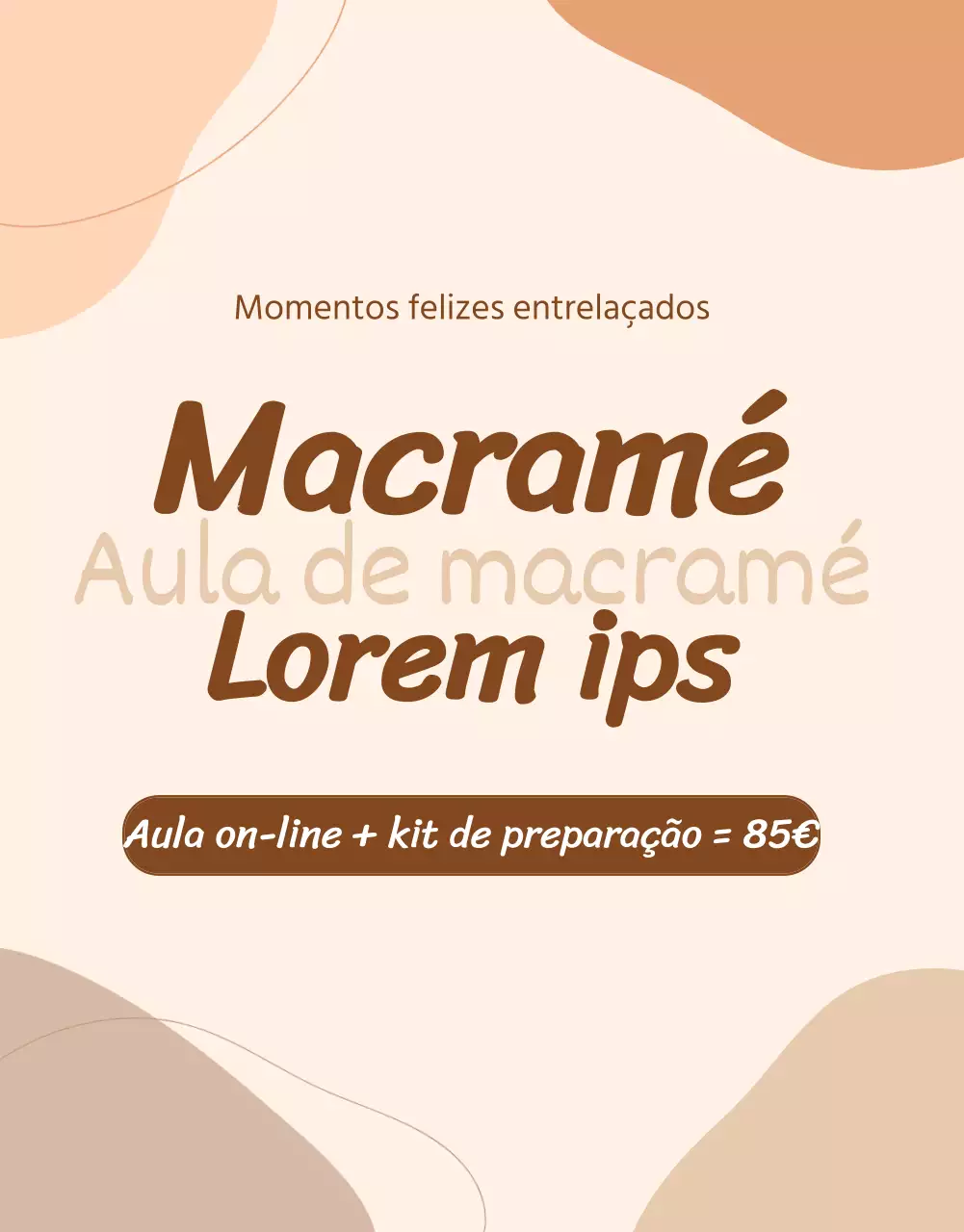 Informações sobre uma aula de artesanato que combina ilustrações abstractas bege e fotografia