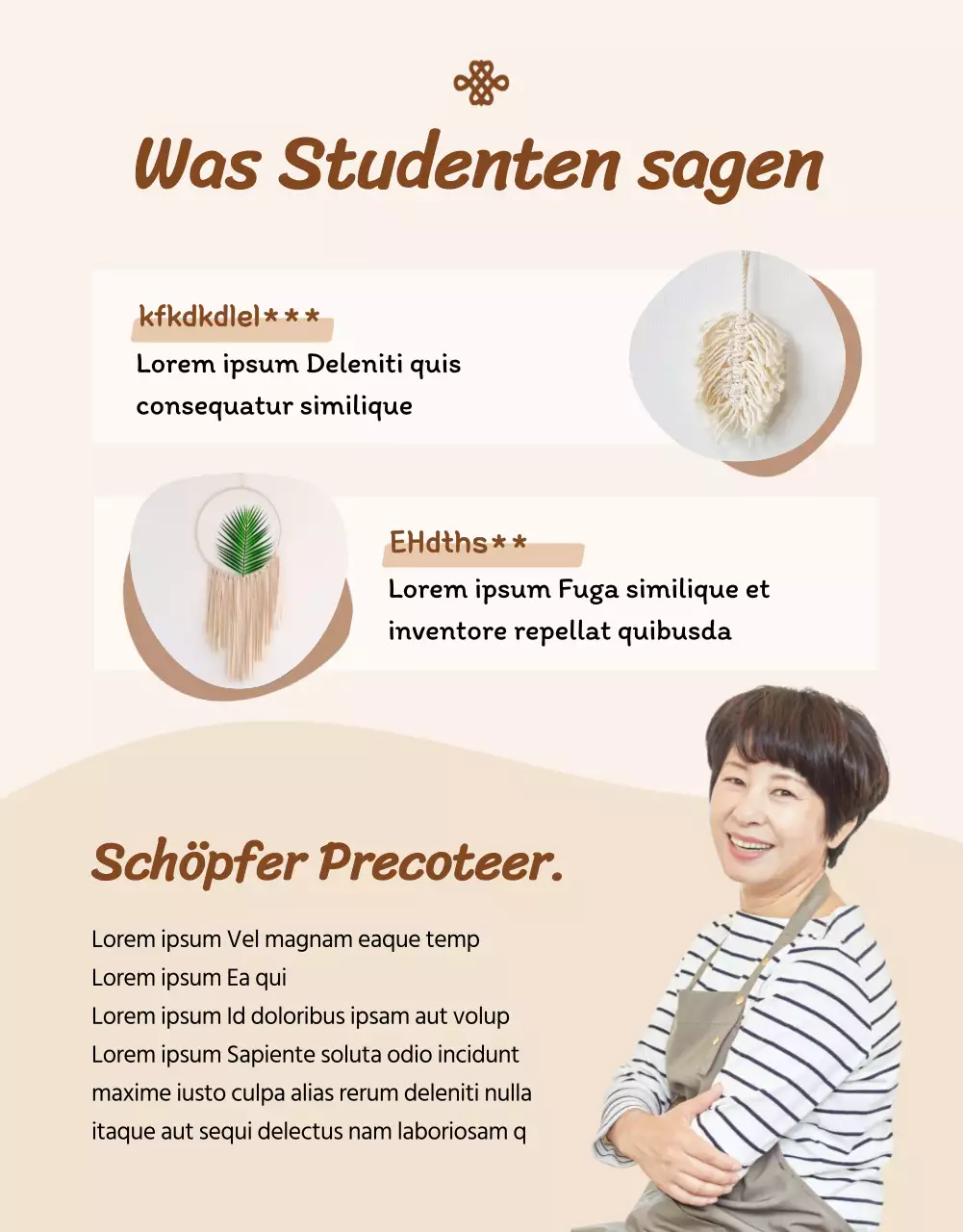 Informationen zu einem Handwerkskurs, der beigefarbene abstrakte Illustrationen und Fotografie kombiniert