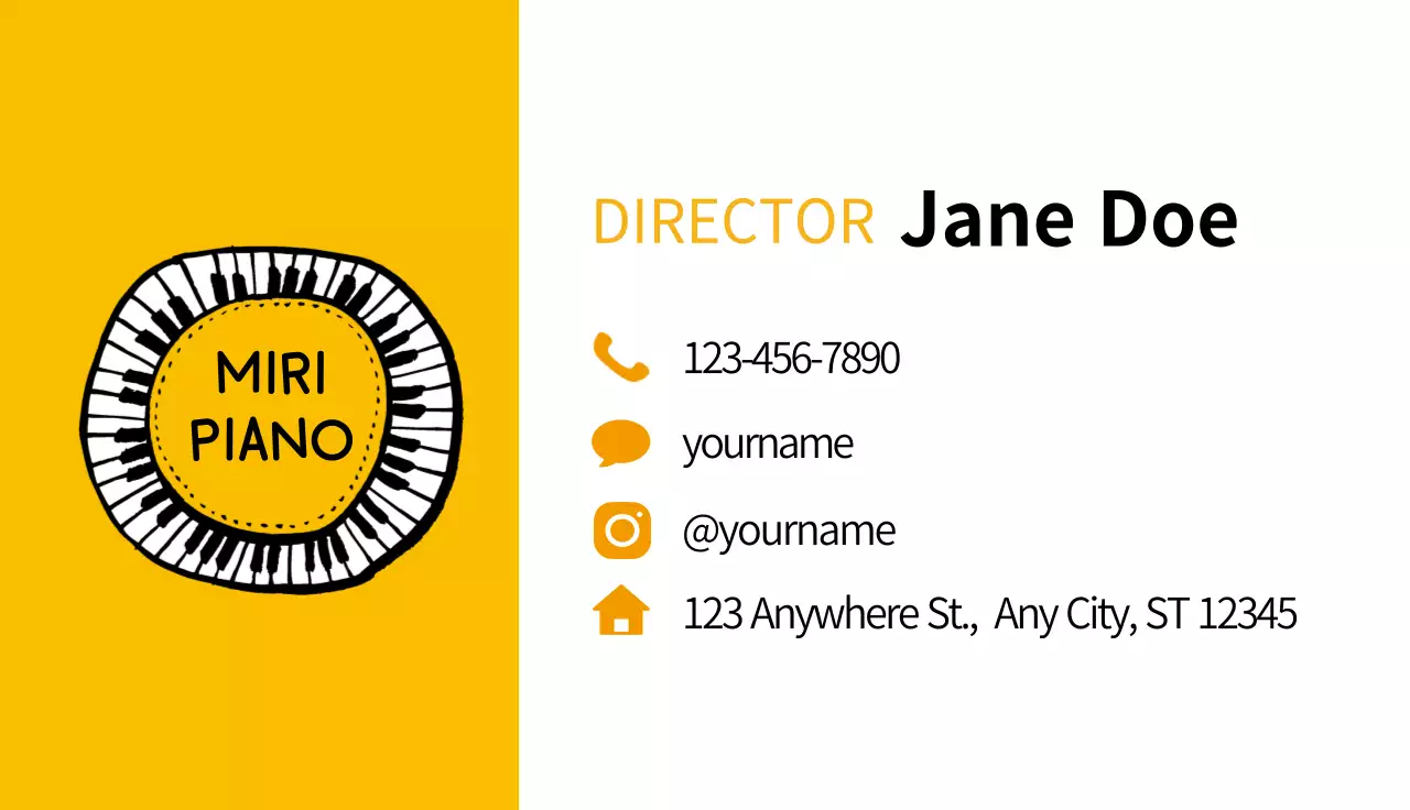 Yellow Minimal Piano Business Card