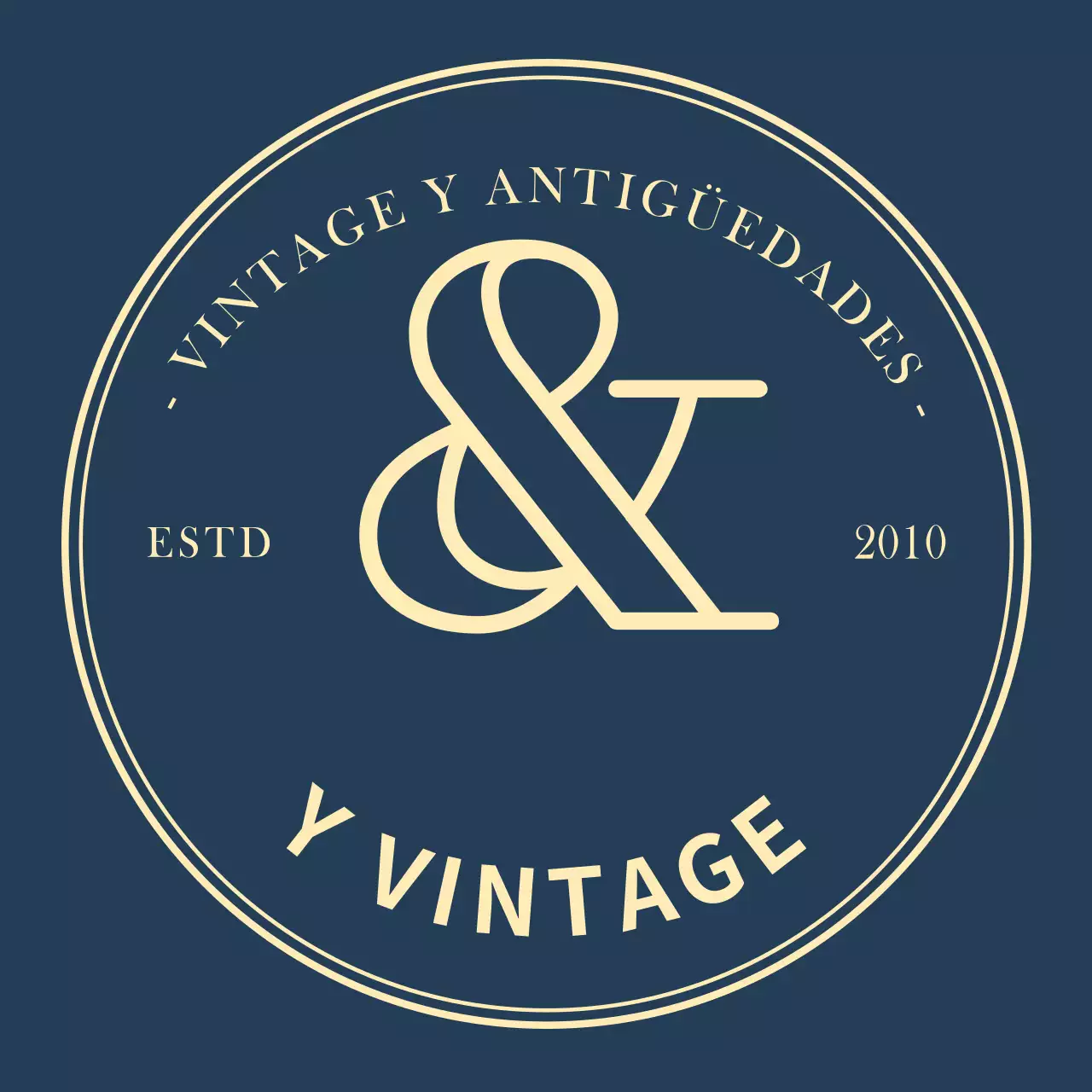 Sencillo rótulo vintage con logotipo de tienda en azul marino