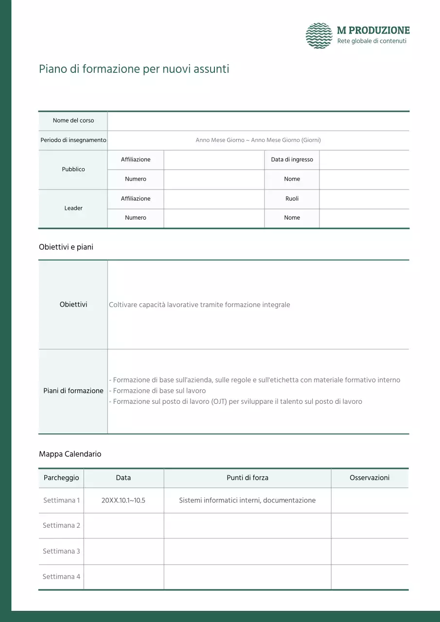 Piano di formazione professionale per i nuovi assunti