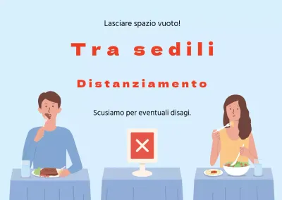 Cartello distanziatore concettuale illustrato in rosso e nero