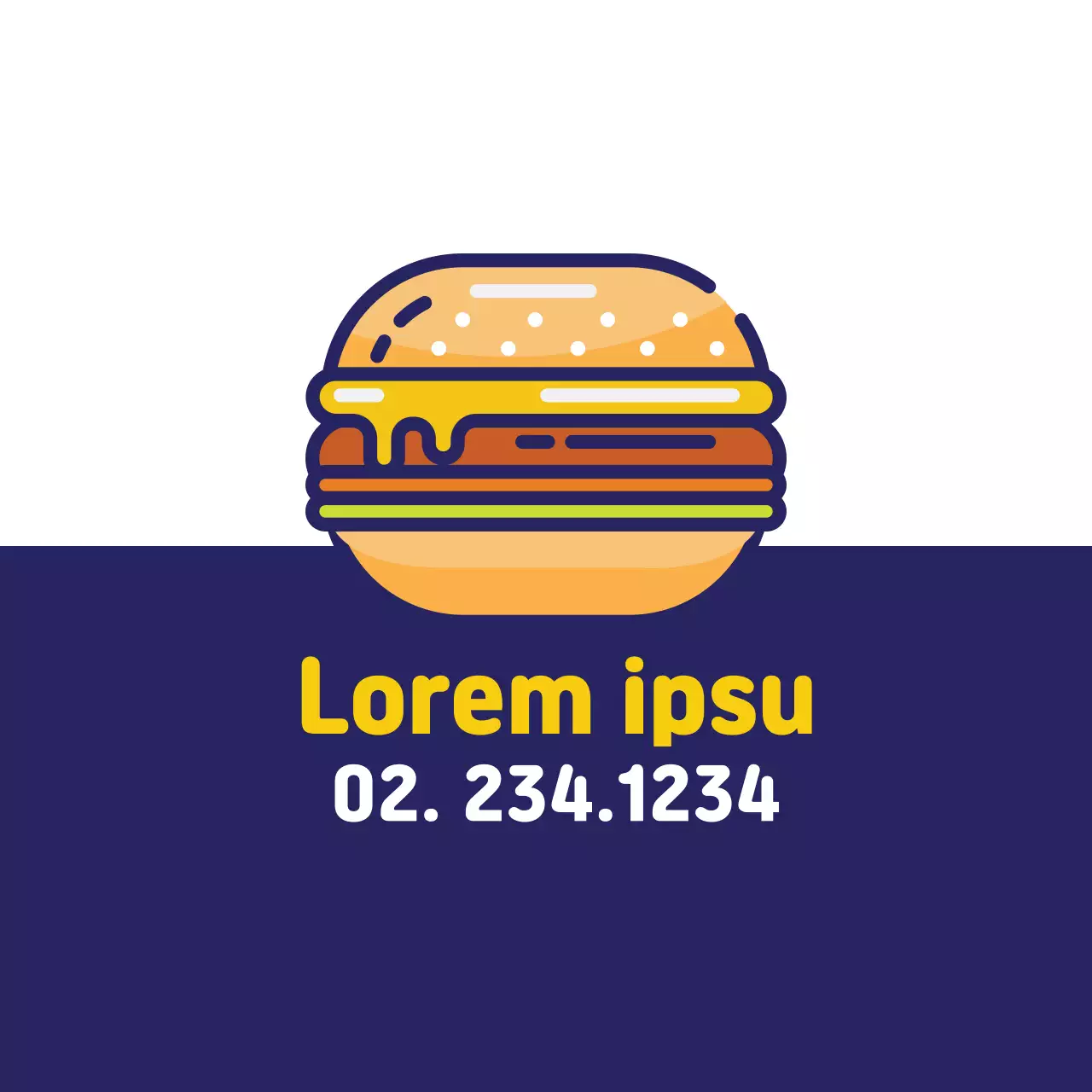 Ilustrasi biru tua promosi burger buatan tangan restoran yang lucu