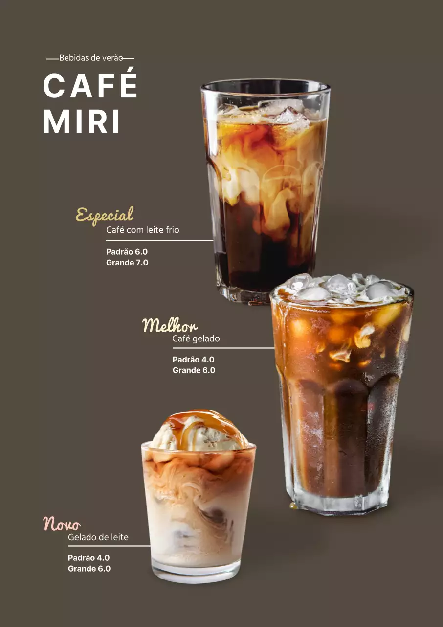 Cartaz simples sobre bebidas de verão em castanho para um café