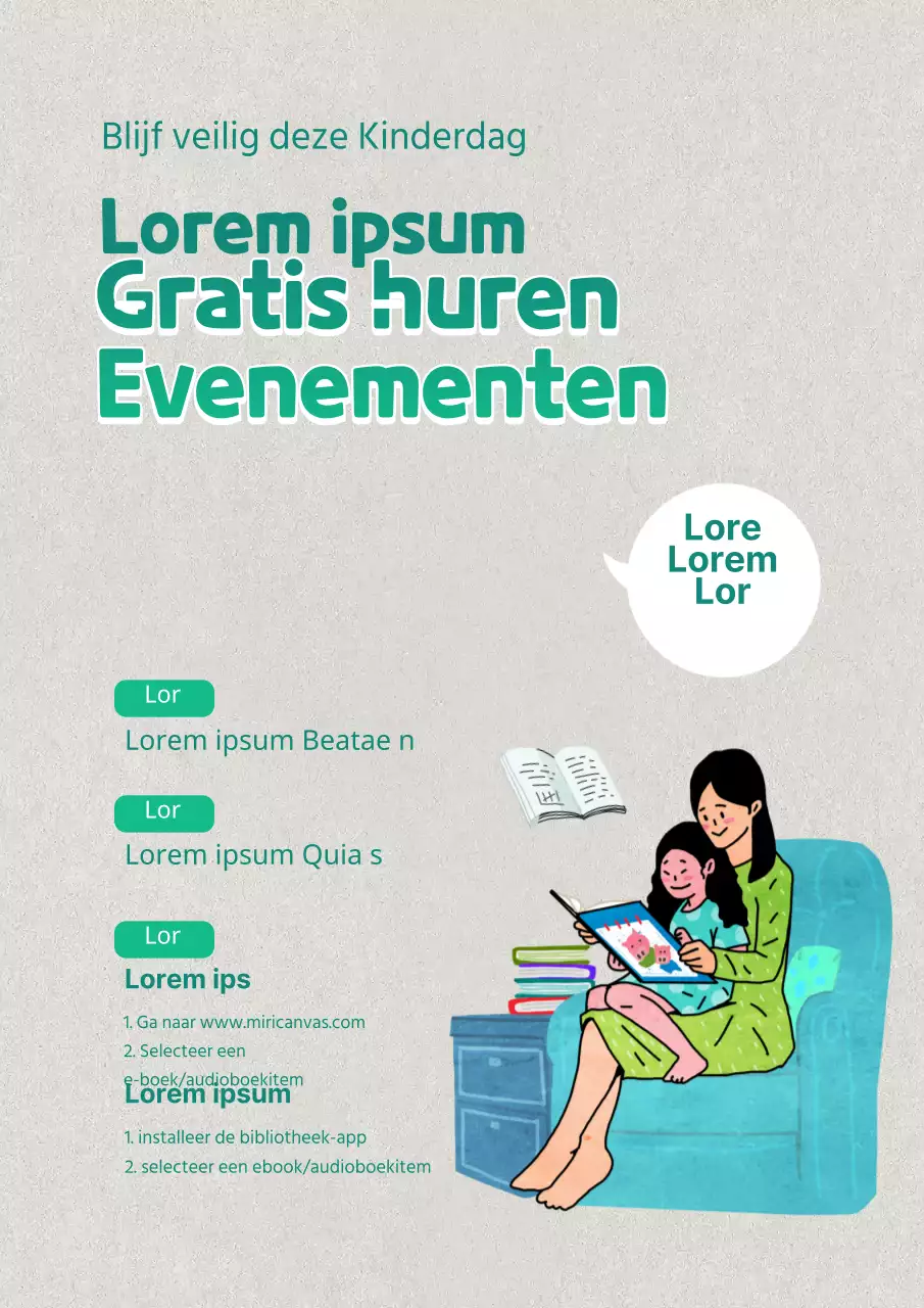 Gratis e-book giveaway met een schattige blauwe en groene illustratie van een lezend kind