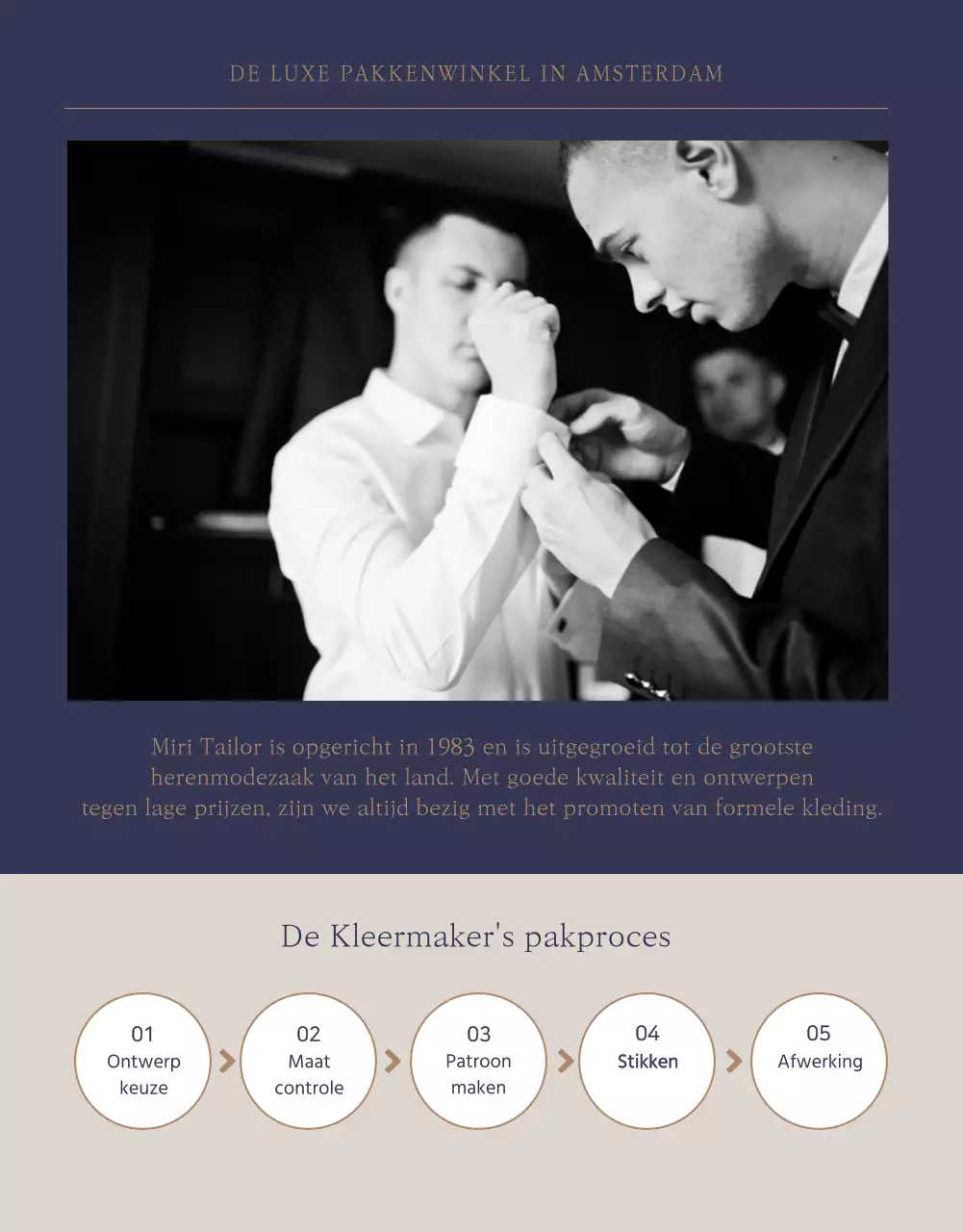 Miri Tailor Formalwear is een meester in marine en beige formele kleding en is gespecialiseerd in het op maat maken en verhuren van pakken Meer informatie