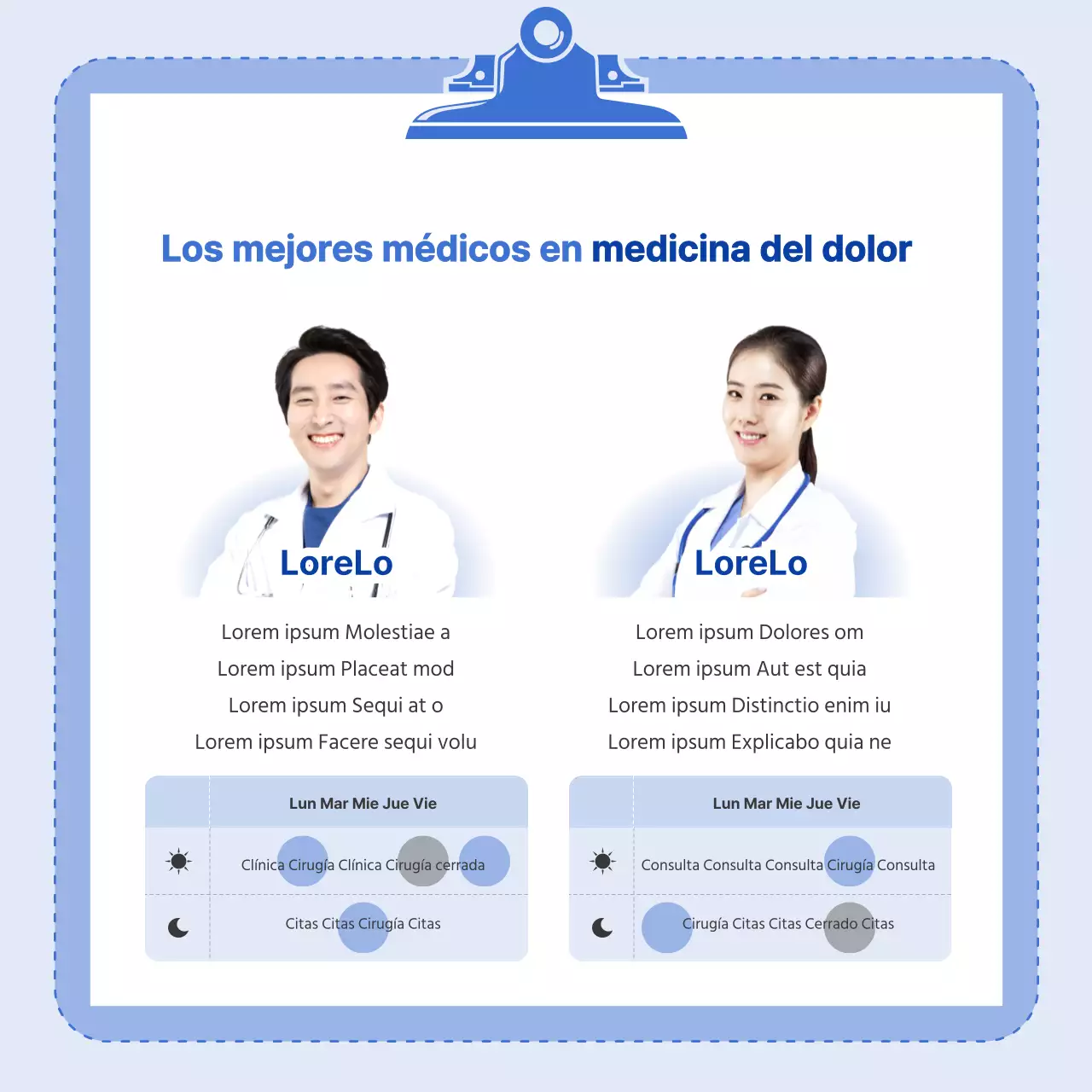Esquema de color azul con ilustraciones limpias y un concepto infográfico.