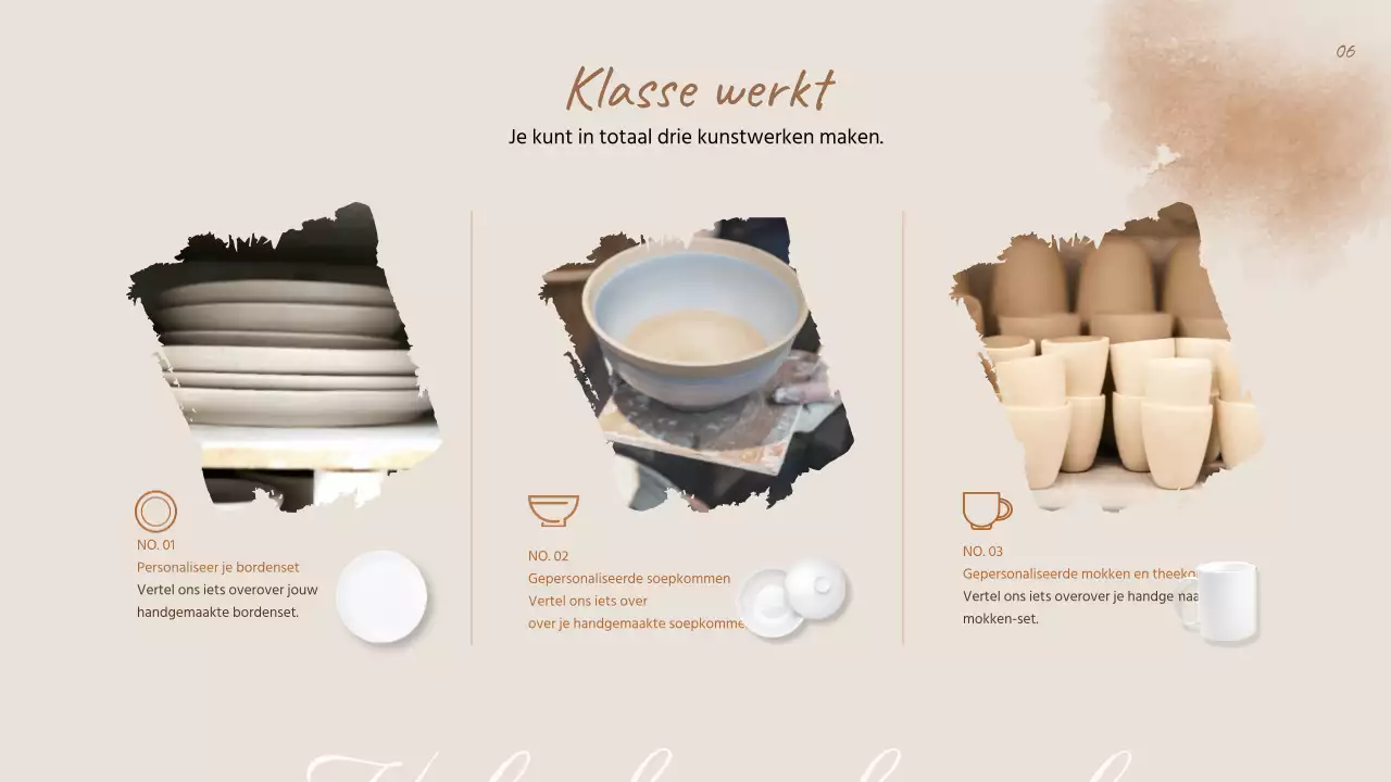 Eendaagse keramiekles met een traditionele uitstraling in beige en bruin