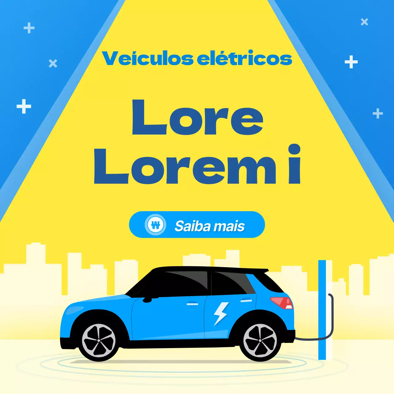 Explicar como pagar o carregamento do carro elétrico com um toque de amarelo e azul