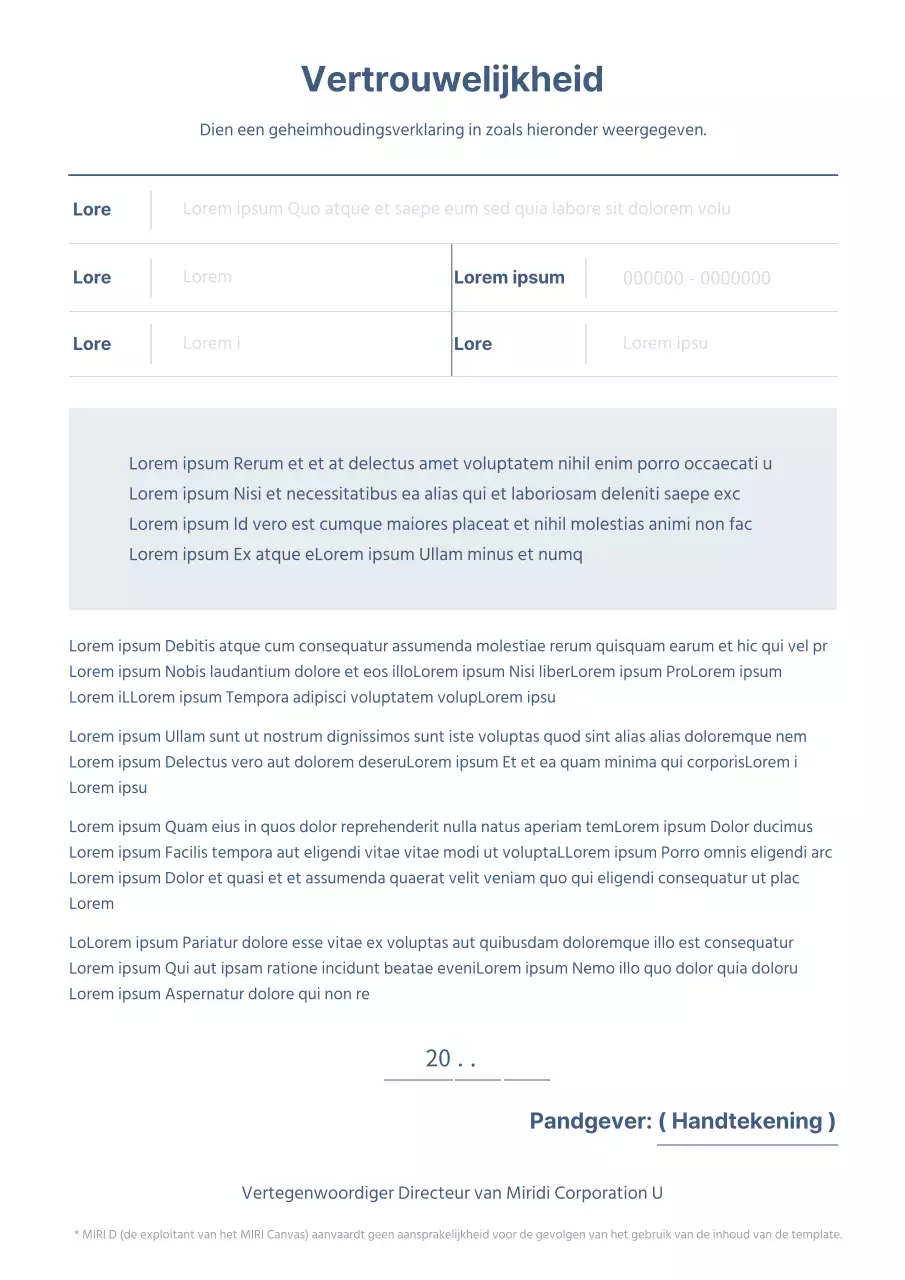 Vertrouwelijkheidsverklaring voor zakelijke documenten in lichtblauw