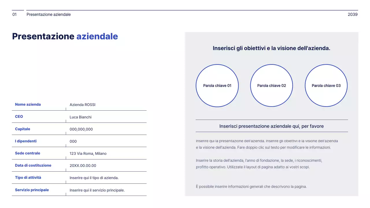 Concetto semplice in blu navy e bianco relazione di gestione aziendale