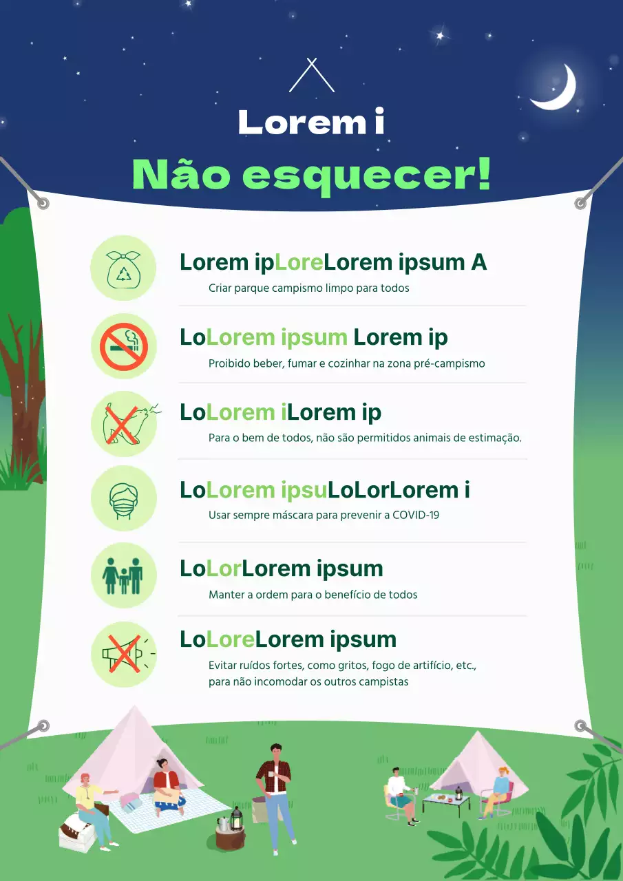 Sinalética verde e azul-marinho do parque de campismo