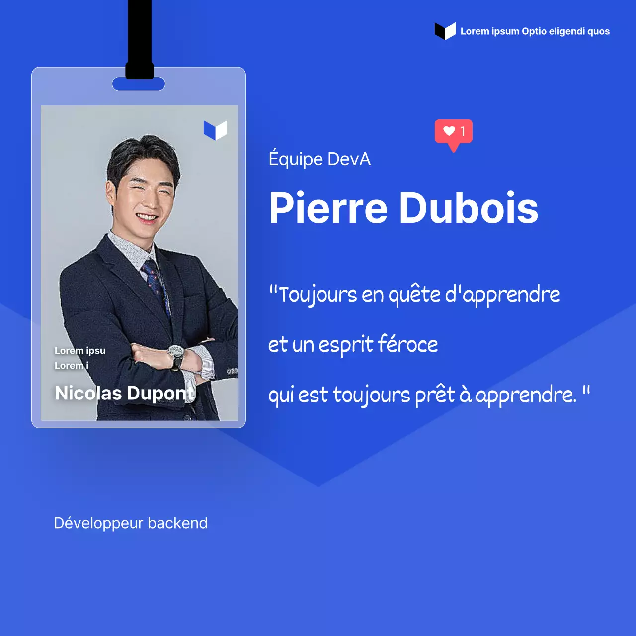 Une présentation simple et claire des nouveaux employés dans des tons bleus CardNews