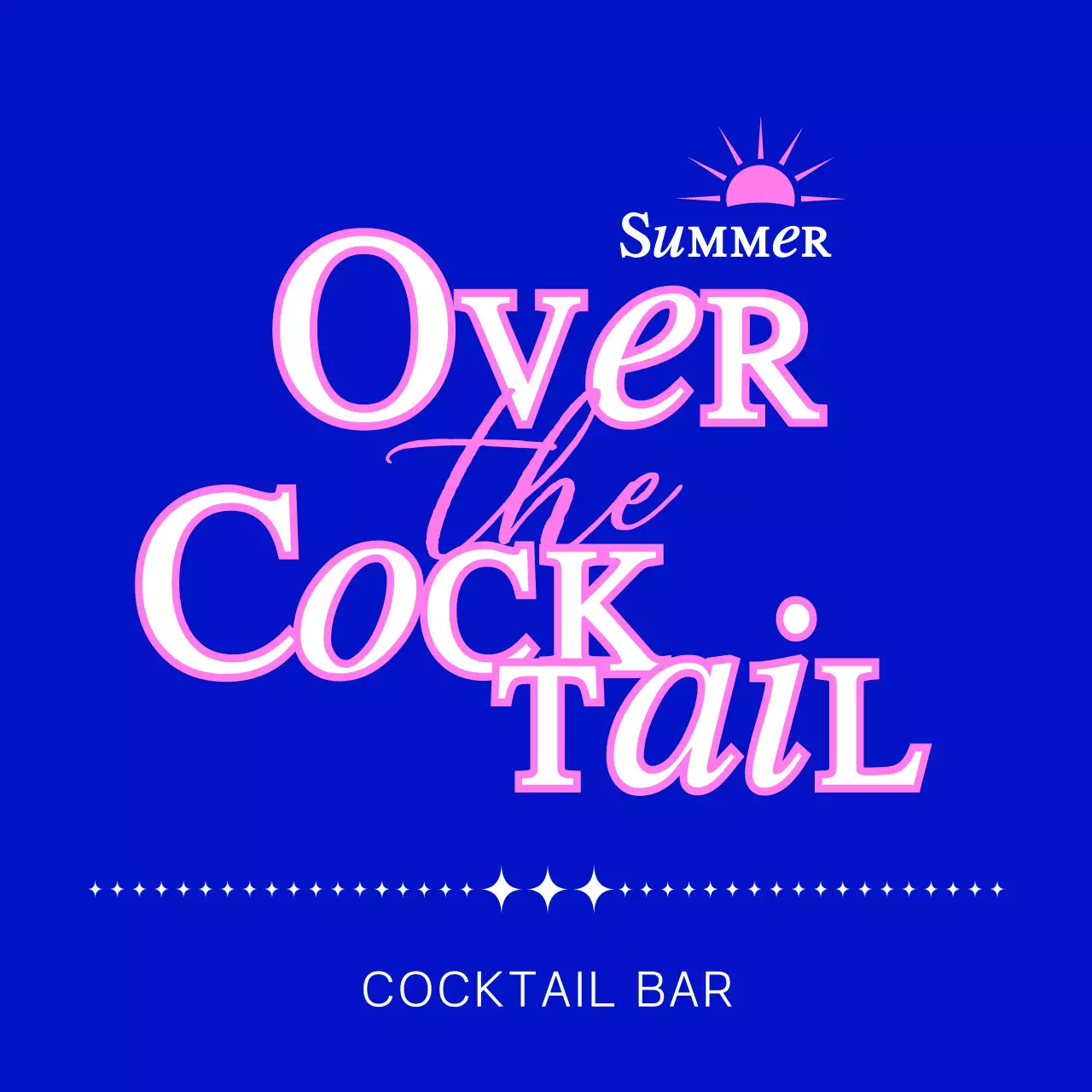 Promote a cocktail bar with a blue and pink sun illustration
