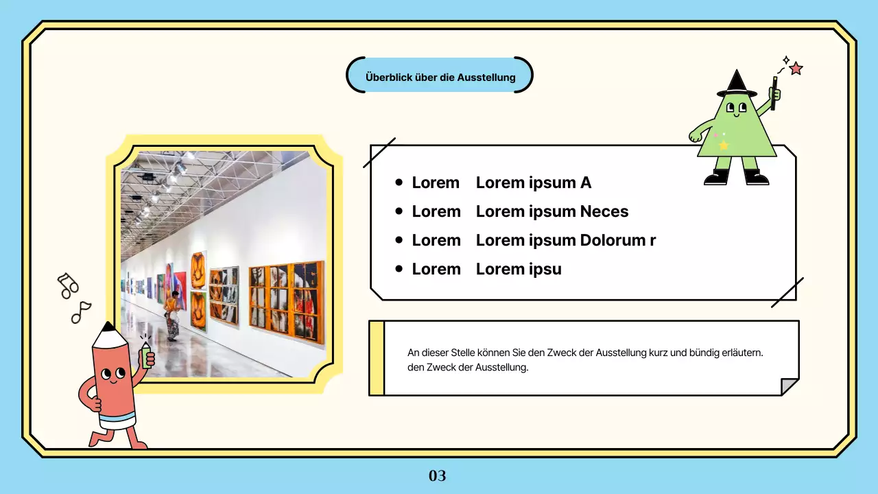 Ausstellungsvorschlag für Kinder mit bunten, einfachen und niedlichen Illustrationen