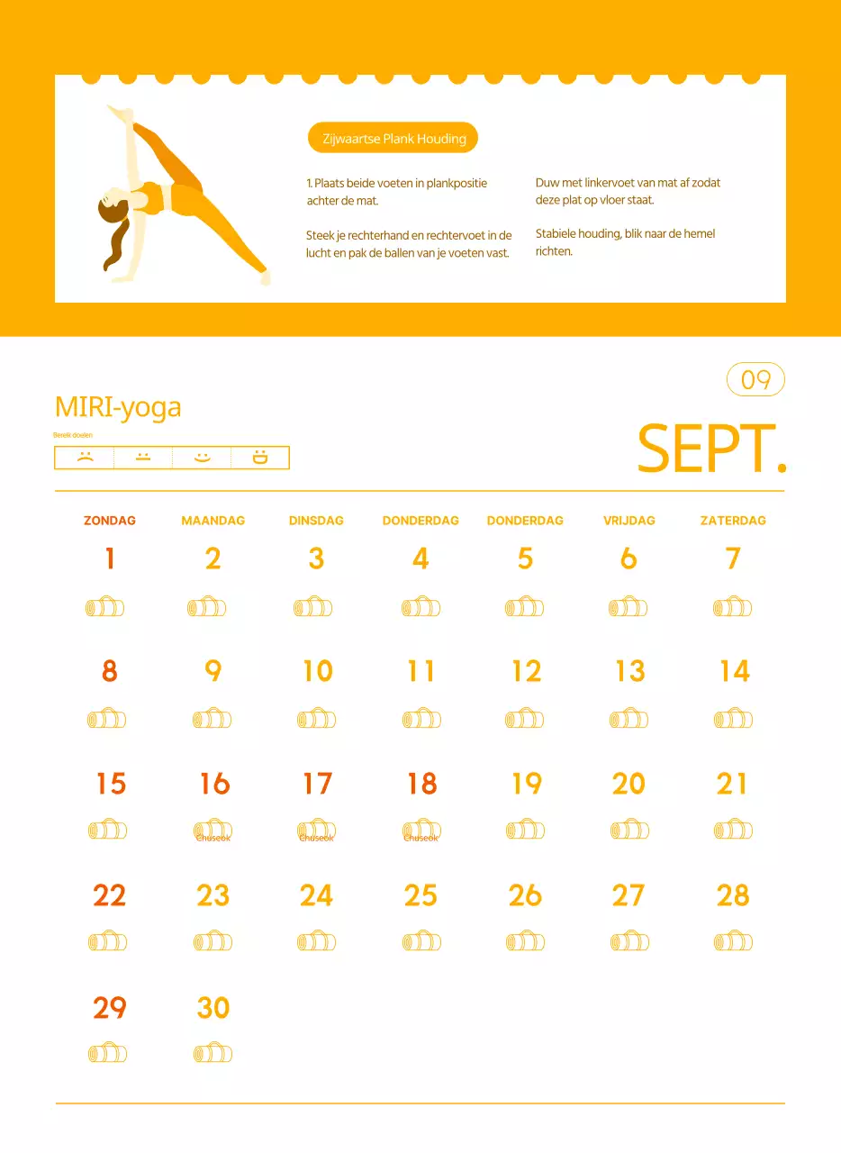 Oranje kalenders om weg te geven als je je yogastudio promoot