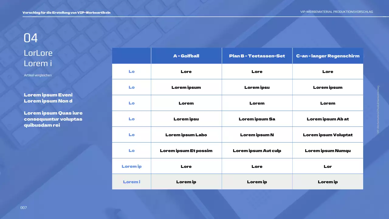 Vorschlag für ein blau gefärbtes VIP-Werbemittel