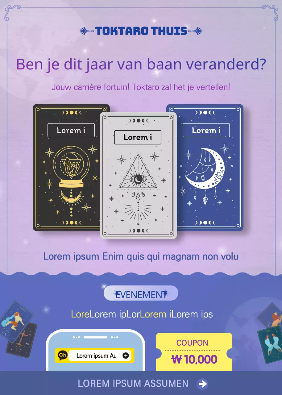 Een mystiek gevoel in paars en marineblauw Carrière Fortuin Tarotkaart Event Pop-Up