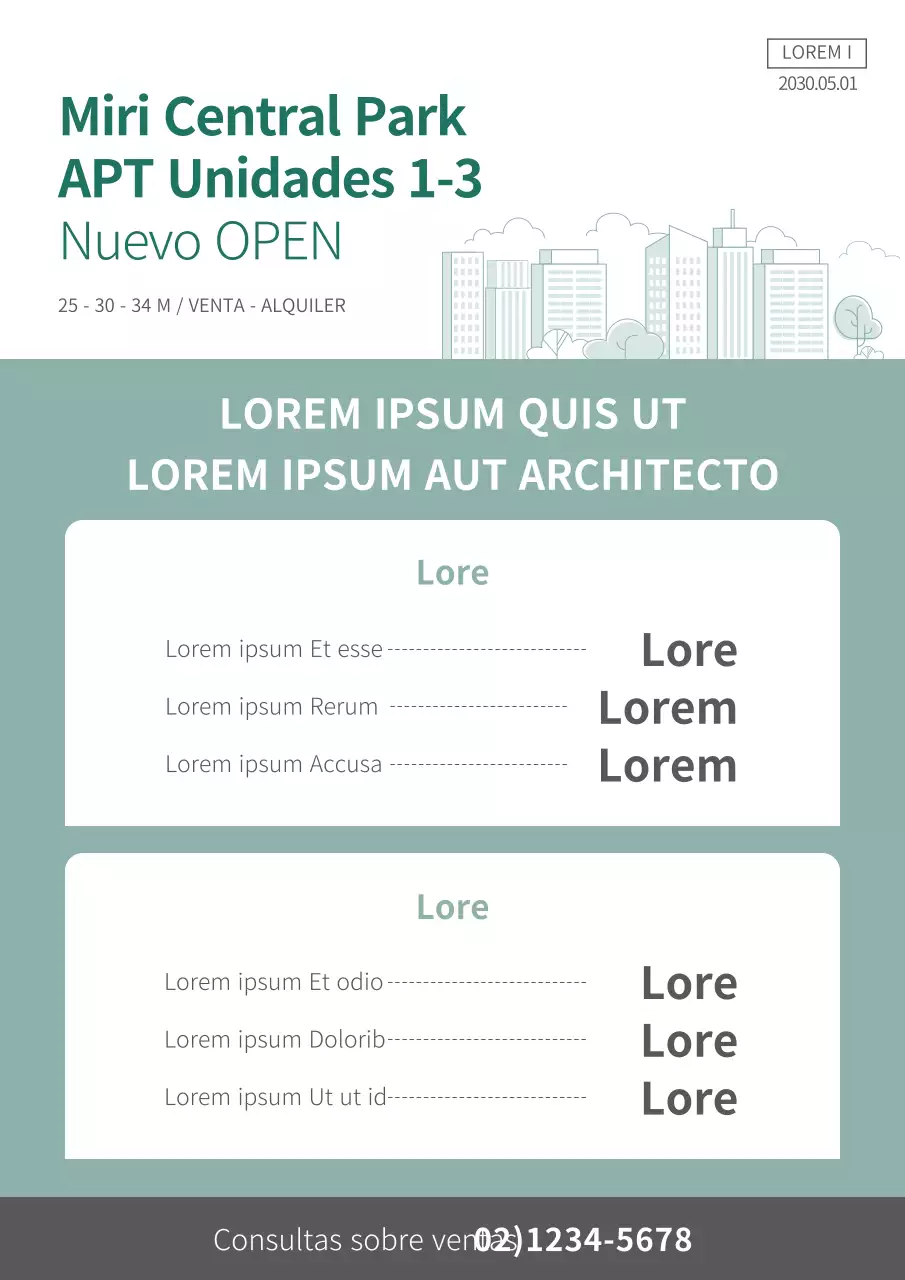 Documentos de anuncios de venta de apartamentos inmobiliarios en color menta